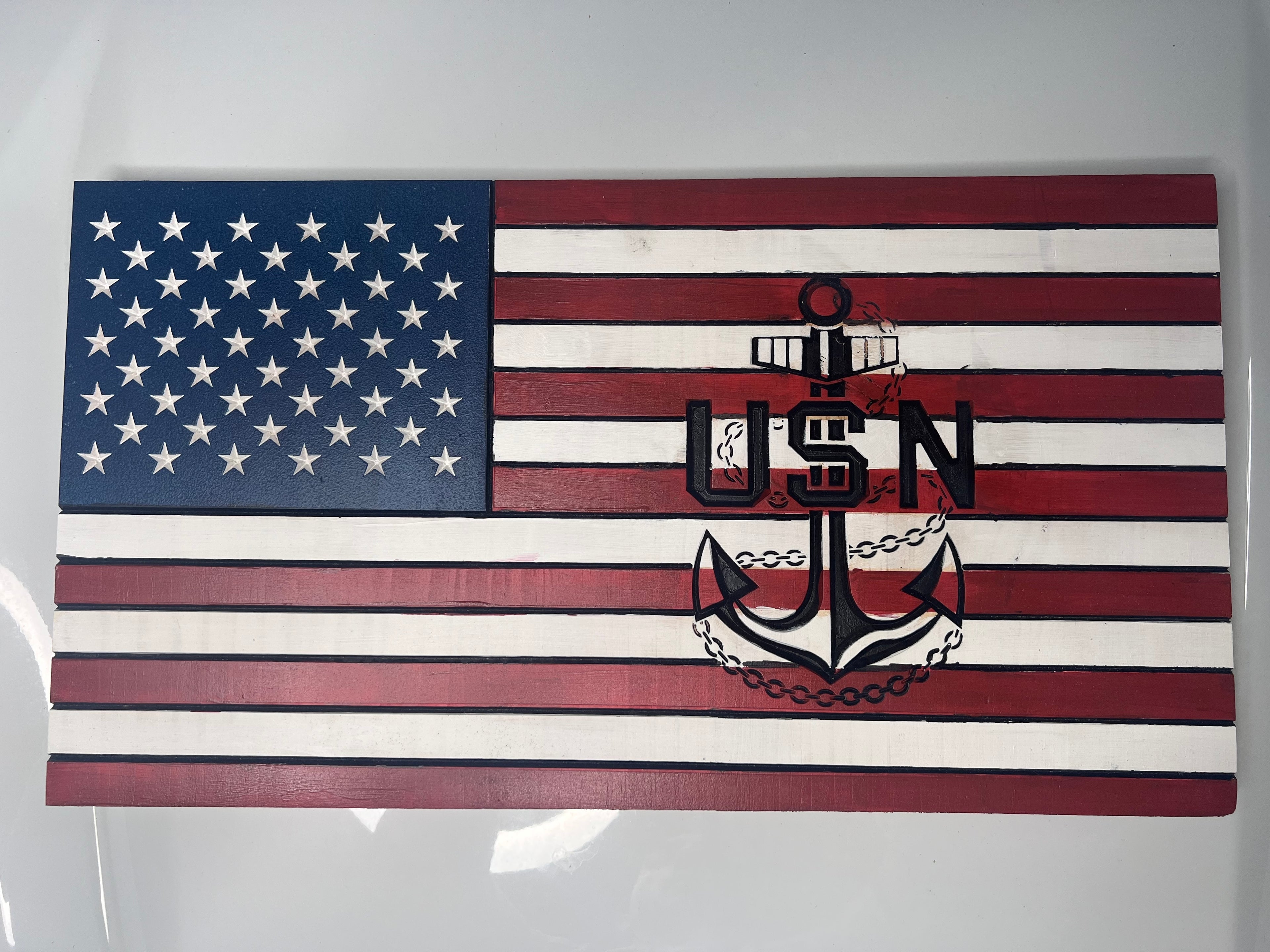 US Navy Wooden American Flag – Handcrafted Military Wall Art