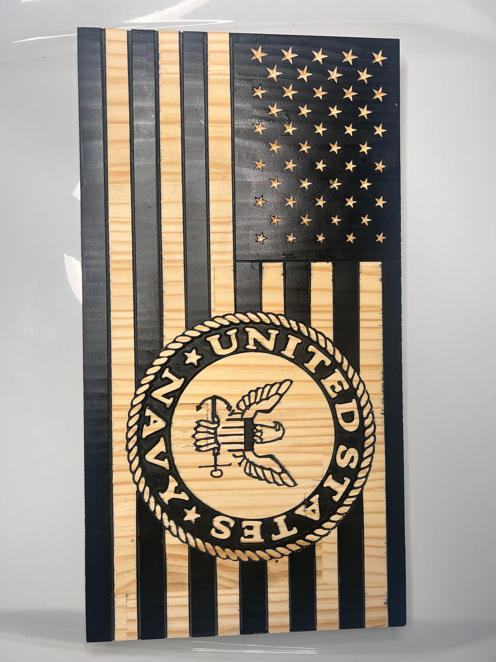 US Navy Wooden American Flag – Handcrafted Military Wall Art