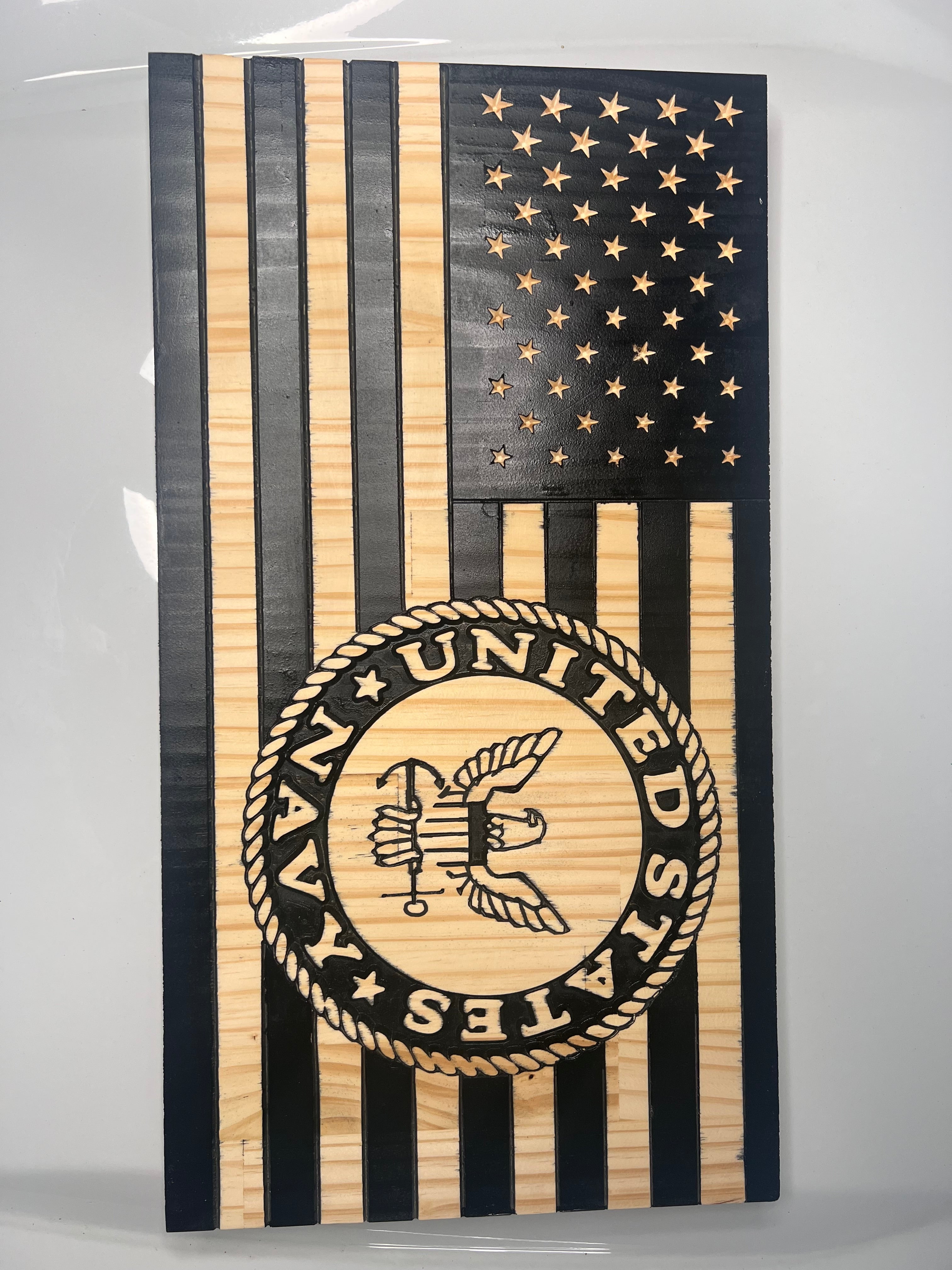 US Navy Wooden American Flag – Handcrafted Military Wall Art